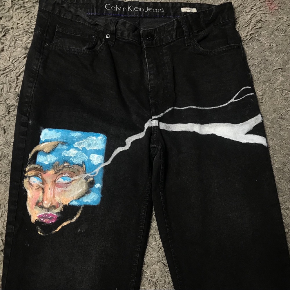 Calvin Klein black painted jeans